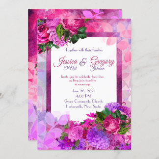 Amethyst Raspberry Floral Wedding Invitation Kaart