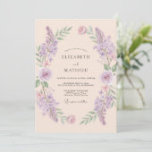 Amethyst Ridderspoor Champagne Eucalyptus Bruiloft Kaart (Staand voorkant)