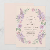 Amethyst Ridderspoor Champagne Eucalyptus Bruiloft Kaart (Voorkant / Achterkant)