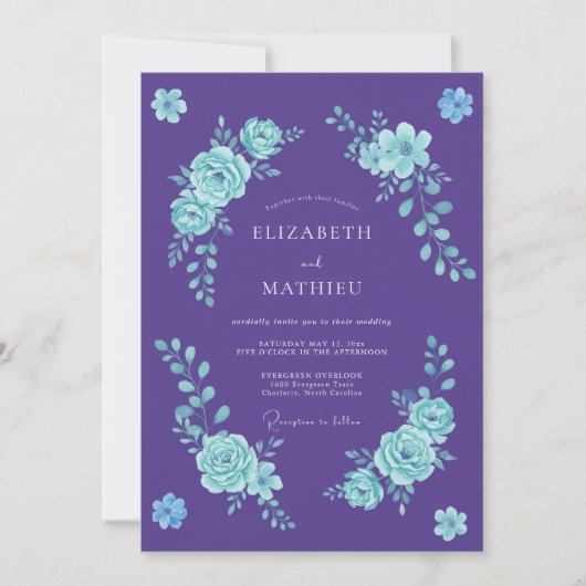 Amethyst Romantische Bloemige Bruiloft Kaart (Voorkant)