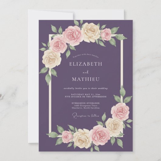 Amethyst Roos Bladerige Bruiloft Kaart (Voorkant)