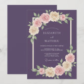 Amethyst Roos Bladerige Bruiloft Kaart (Voorkant / Achterkant)