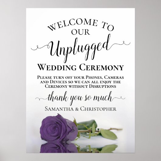 Amethyst Roos Elegant Unplugged Wedding Ceremony Poster (Voorkant)