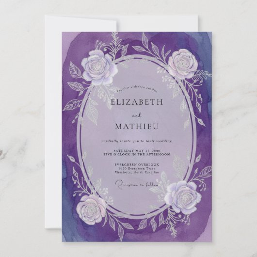 Amethyst Roos Romantisch Huwelijk Kaart (Voorkant)