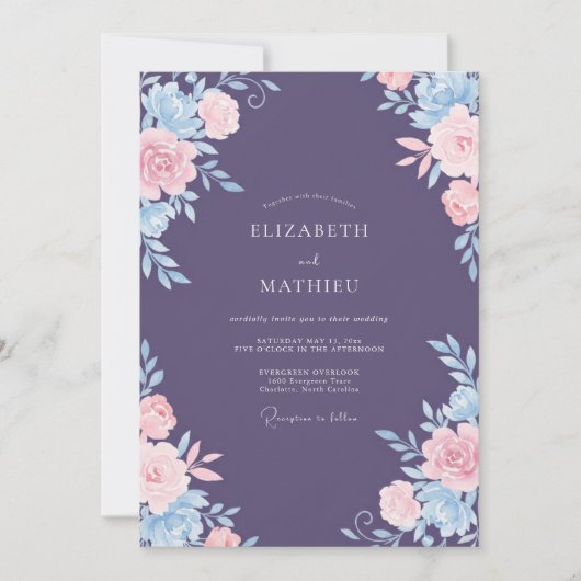 Amethyst Roze Azure Pioen Huwelijk Kaart (Voorkant)