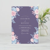 Amethyst Roze Azure Pioen Huwelijk Kaart (Staand voorkant)