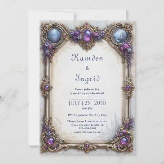 Amethyst Roze Kasteel Bruiloft Kaart (Voorkant)