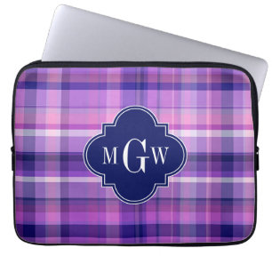 Amethyst roze marine Wht Preppy Madras Monogram Laptop Sleeve