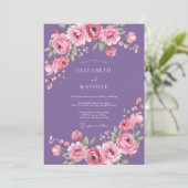 Amethyst Roze Waterverf Bloemige Bruiloft Kaart (Staand voorkant)