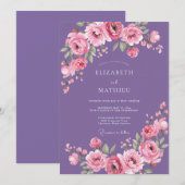 Amethyst Roze Waterverf Bloemige Bruiloft Kaart (Voorkant / Achterkant)