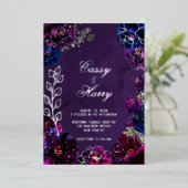 Amethyst Saffier Edelsteen Tinten Achternamen Trou Folie Uitnodiging (Staand Voorkant)