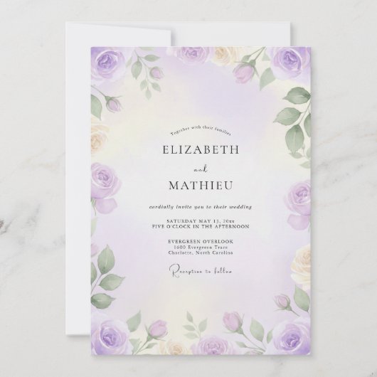 Amethyst Salie Geschilderde Trouw Kaart (Voorkant)