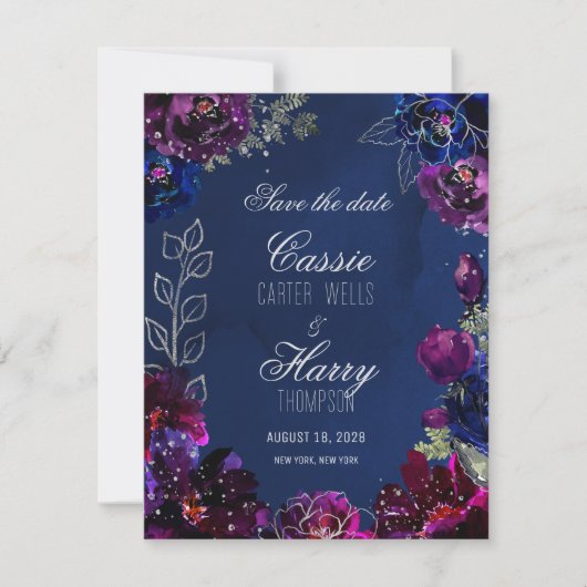 Amethyst Sapphire Navy Jewel Tone Foto Save The Date (Voorkant)