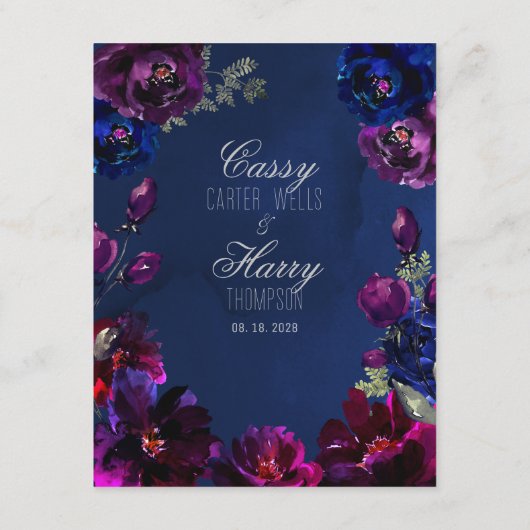 Amethyst Sapphire Navy Jewel Tone Wedding Details Informatiekaartje (Achterkant)