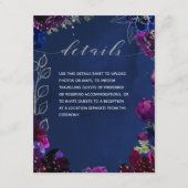 Amethyst Sapphire Navy Jewel Tone Wedding Details Informatiekaartje (Voorkant)