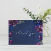Amethyst Sapphire Navy Jewel Tone Wedding Flat Bedankkaart (Staand voorkant)