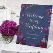 Amethyst Sapphire Navy Jewel Tone Wedding Welcome Reclamebord Met Voetstuk