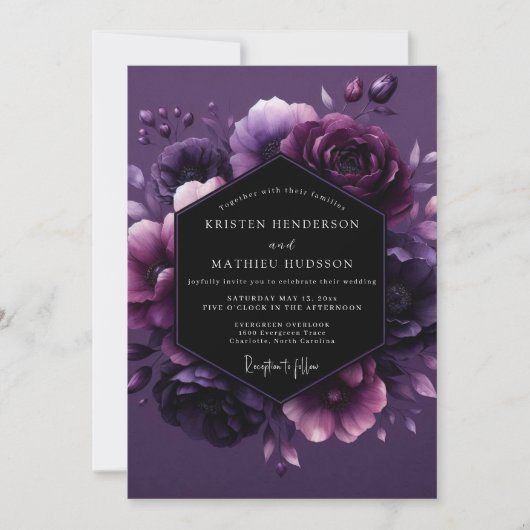 Amethyst Schemerende Bloemen Bruiloft Kaart (Voorkant)