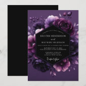 Amethyst Schemerende Bloemen Bruiloft Kaart (Voorkant / Achterkant)