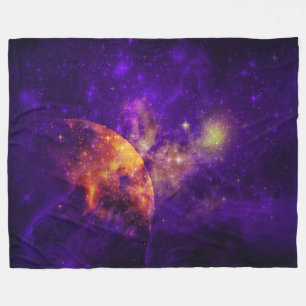 Amethyst Sky, Golden Planet n Nebula Fleece Blanke Deken