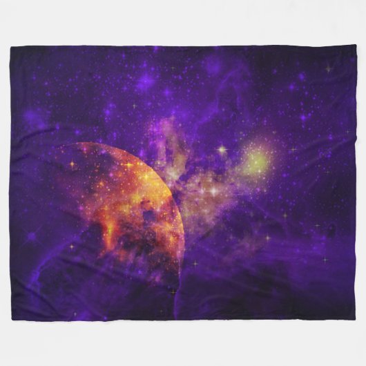 Amethyst Sky, Golden Planet n Nebula Fleece Blanke Deken (Voorkant (Horizontaal))