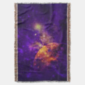 Amethyst Sky, Golden Planet n Nebula Throw Blanket Deken (Voorkant Verticaal)