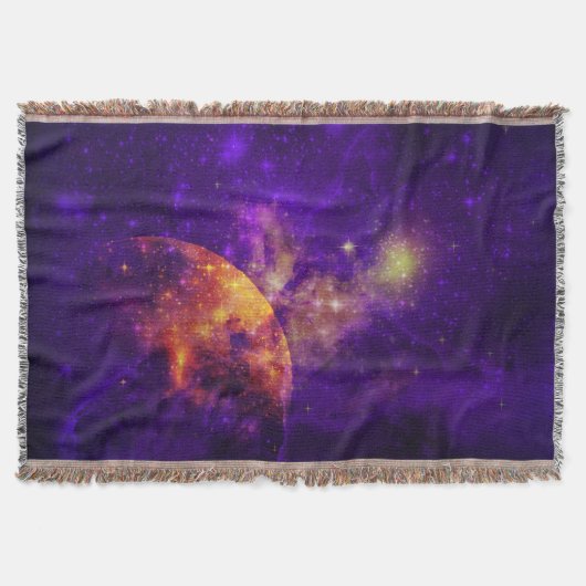 Amethyst Sky, Golden Planet n Nebula Throw Blanket Deken (Voorkant)