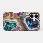 Amethyst & Smaragd Kristal Geodes – Elegant Marmer iPhone 16 Hoesje (Achterkant horizontaal)