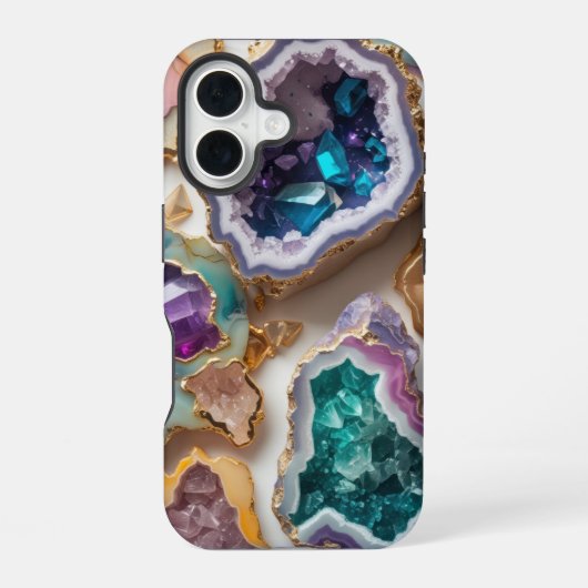 Amethyst & Smaragd Kristal Geodes – Elegant Marmer iPhone 16 Hoesje (Achterkant)