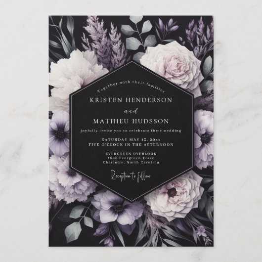 Amethyst Somber Bloom Bruiloft Kaart (Voorkant)