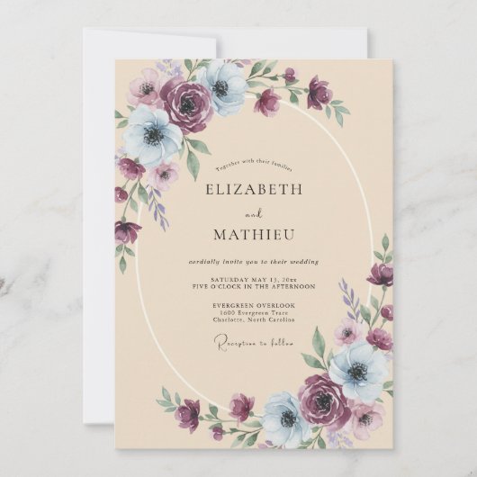 Amethyst Stalen Ranunculus Eucalyptus Bruiloft Kaart (Voorkant)
