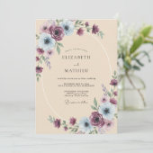 Amethyst Stalen Ranunculus Eucalyptus Bruiloft Kaart (Staand voorkant)