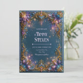 Amethyst Starlight Filigree Bruiloft Kaart (Staand voorkant)