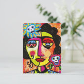 Amethyst Sugar Skull Mexicaanse vrouw Briefkaart (Staand voorkant)
