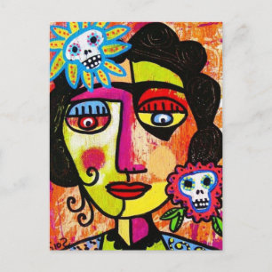 Amethyst Sugar Skull Mexicaanse vrouw Briefkaart