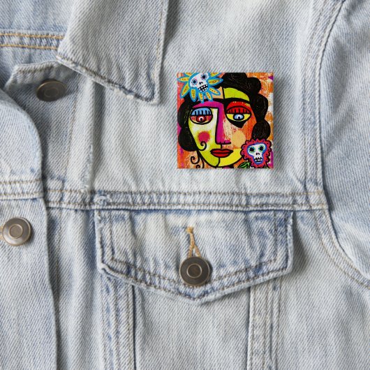 Amethyst Sugar Sull Frida door SilberZweigArts Vierkante Button 5,1 Cm (In situ)