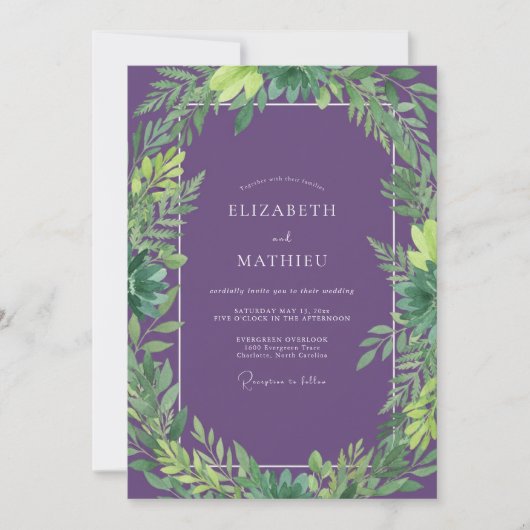 Amethyst Tropisch Blad Bruiloft Kaart (Voorkant)