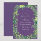 Amethyst Tropisch Blad Bruiloft Kaart (Voorkant / Achterkant)