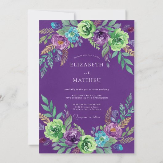 Amethyst Turquoise Ranunculus Eucalyptus Bruiloft Kaart (Voorkant)