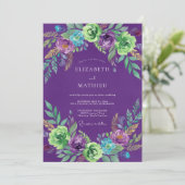 Amethyst Turquoise Ranunculus Eucalyptus Bruiloft Kaart (Staand voorkant)