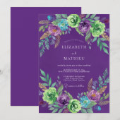 Amethyst Turquoise Ranunculus Eucalyptus Bruiloft Kaart (Voorkant / Achterkant)
