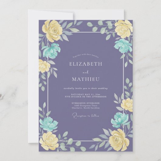 Amethyst Turquoise Ranunculus Eucalyptus Bruiloft Kaart (Voorkant)