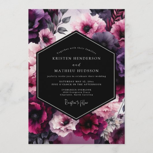 Amethyst Velvet Blossom Wedding Kaart (Voorkant)