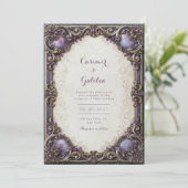 Amethyst Vergulde Rolwerk Bruiloft Kaart (Staand voorkant)