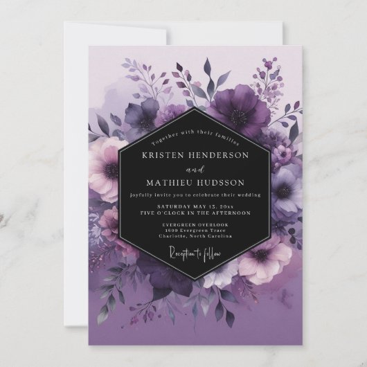 Amethyst Vesperal Flora Wedding Kaart (Voorkant)