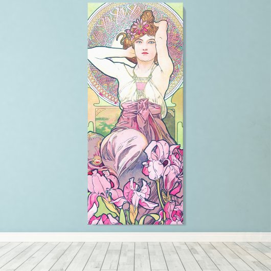 Amethyst (vier juwelen), Alphonse Mucha Canvas Afdruk (Insitu (Houten vloer))