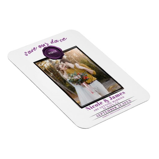 Amethyst Waszegel Foto Bruiloft Save the Date Magneet (Rechterzijde)