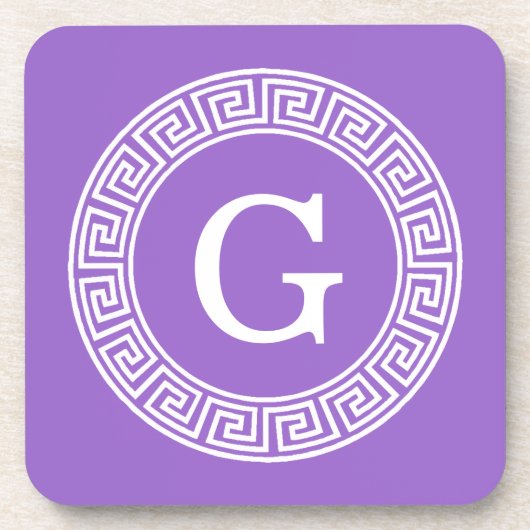 Amethyst Wat Grieks Sleutel RND Lijst Initiaal Mon Bier Onderzetter (Voorkant)