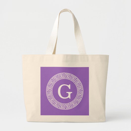 Amethyst Wat Grieks Sleutel RND Lijst Initiaal Mon Grote Tote Bag (Voorkant)