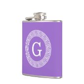 Amethyst Wat Grieks Sleutel RND Lijst Initiaal Mon Heupfles (Links)